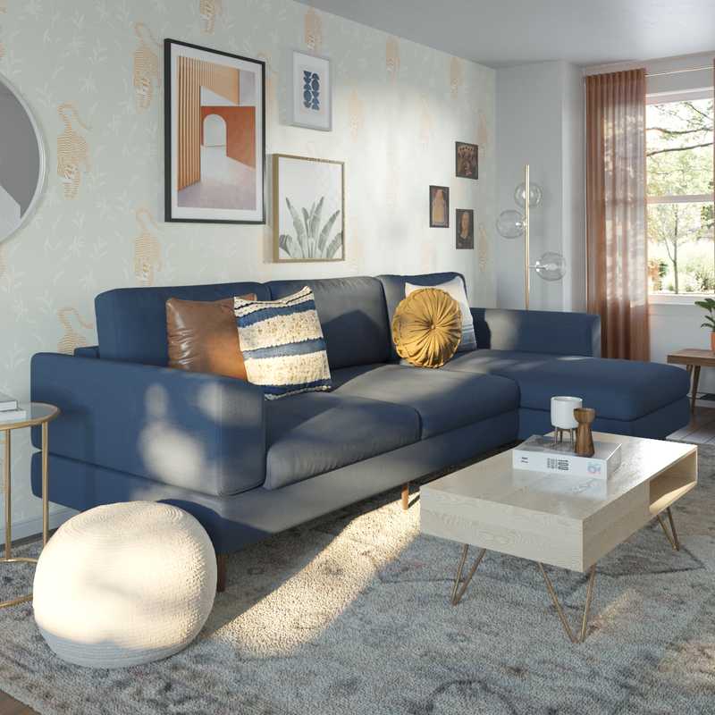 Bohemian, Midcentury Modern Living Room Design by Havenly Interior Designer Priscila