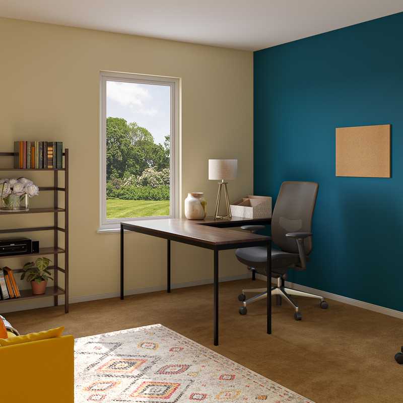 Industrial, Midcentury Modern, Scandinavian Office Design by Havenly Interior Designer Priscila