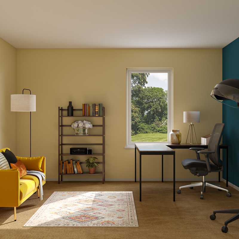 Industrial, Midcentury Modern, Scandinavian Office Design by Havenly Interior Designer Priscila