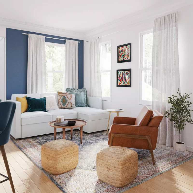 Bohemian, Global, Midcentury Modern Living Room Design by Havenly Interior Designer Carla