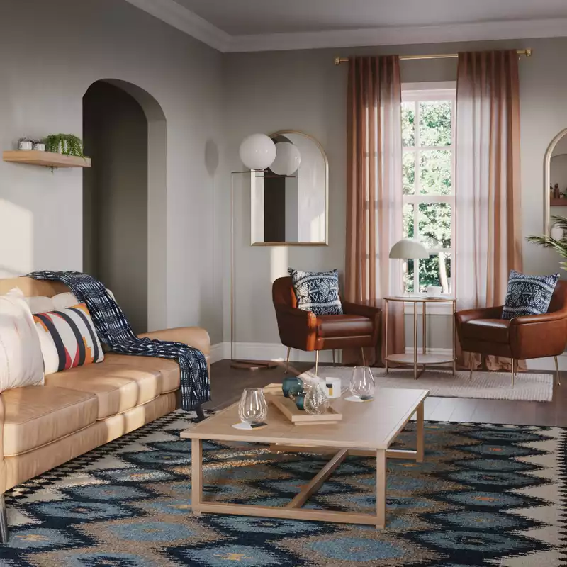 Bohemian, Midcentury Modern Living Room Design by Havenly Interior Designer Paro