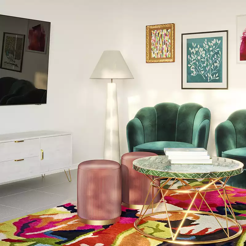Eclectic, Bohemian, Glam, Preppy Living Room Design by Havenly Interior Designer Briana