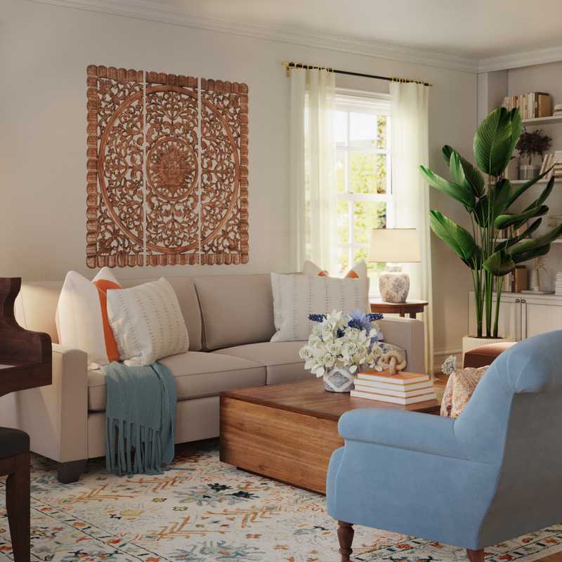 Eclectic, Traditional, Global Living Room Design by Havenly Interior Designer Toussaint
