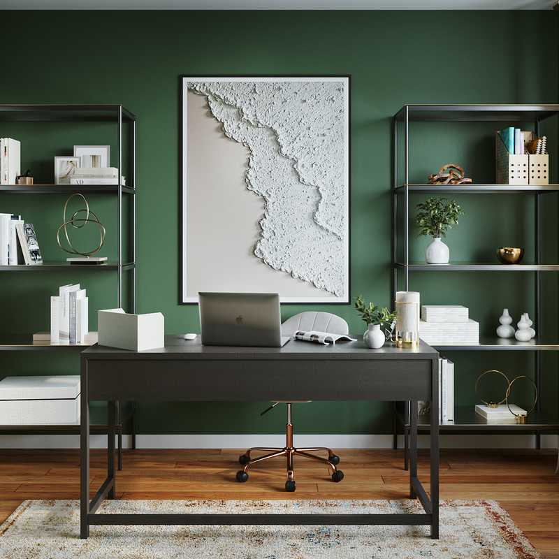Bohemian, Coastal, Midcentury Modern Office Design by Havenly Interior Designer Havenly