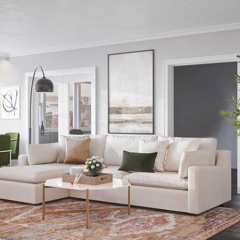 Contemporary, Bohemian, Coastal, Minimal Living Room Design by Havenly Interior Designer Havenly