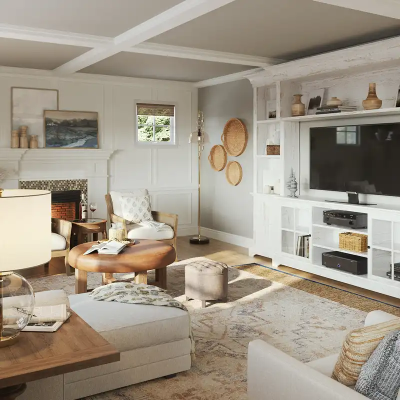 Coastal, Traditional, Farmhouse, Transitional, Classic Contemporary Living Room Design by Havenly Interior Designer Allison