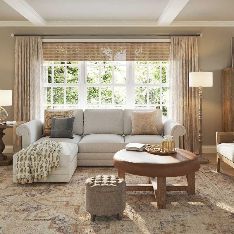 Coastal, Traditional, Farmhouse, Transitional, Classic Contemporary Living Room Design by Havenly Interior Designer Allison