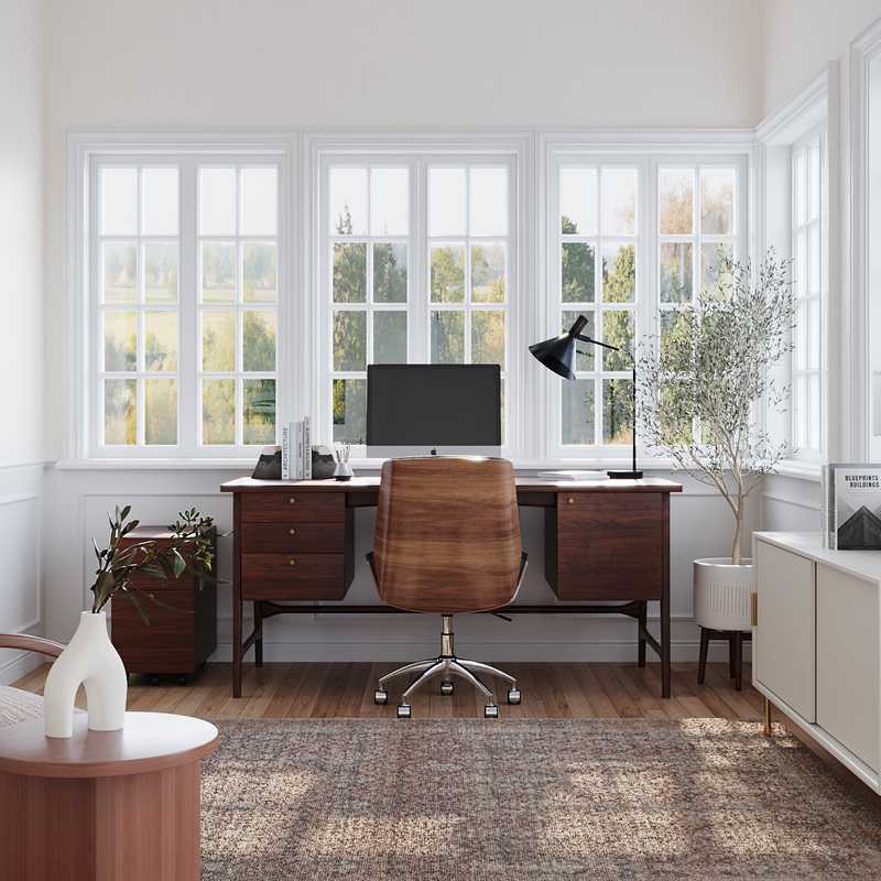 Transitional, Midcentury Modern Office Design by Havenly Interior Designer Maura