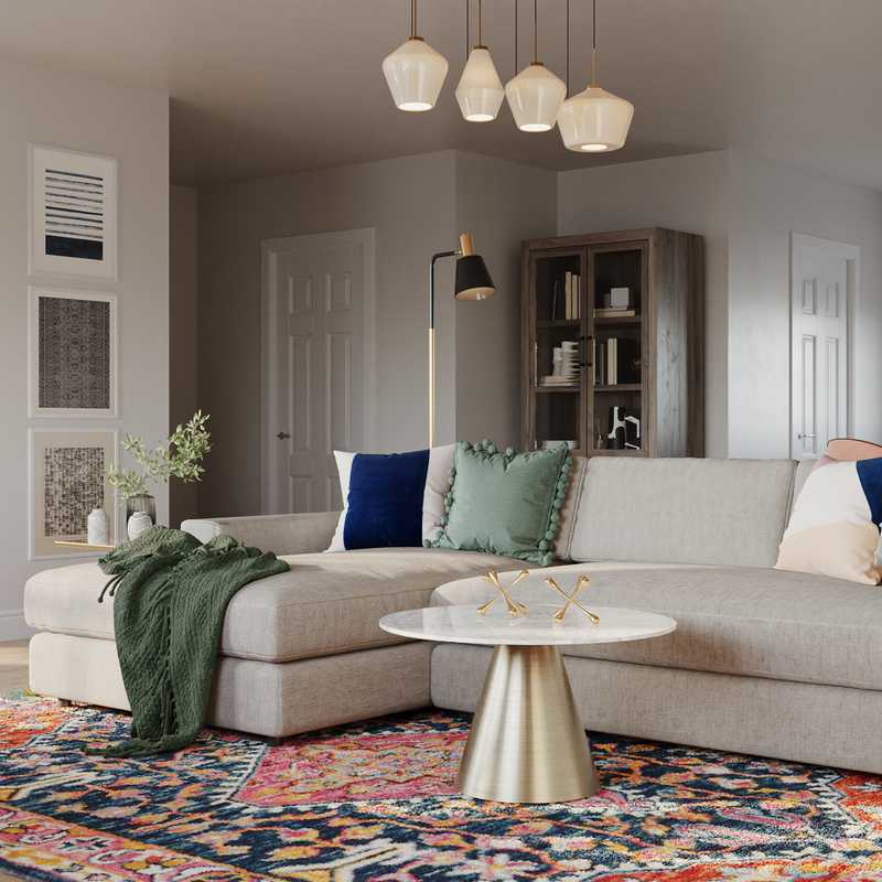 Contemporary, Modern, Eclectic, Bohemian, Midcentury Modern, Preppy, Scandinavian Living Room Design by Havenly Interior Designer Kyra