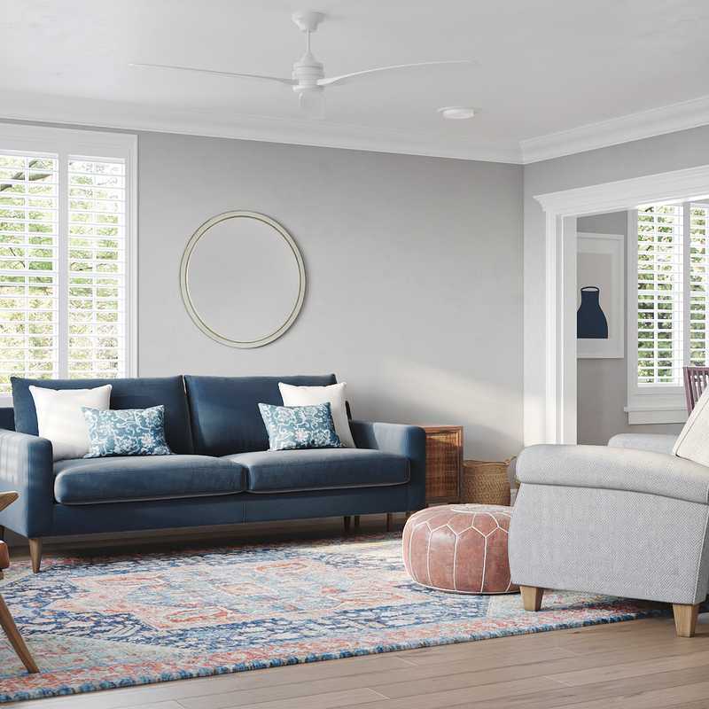 Contemporary, Farmhouse, Transitional, Midcentury Modern Living Room Design by Havenly Interior Designer Virginie