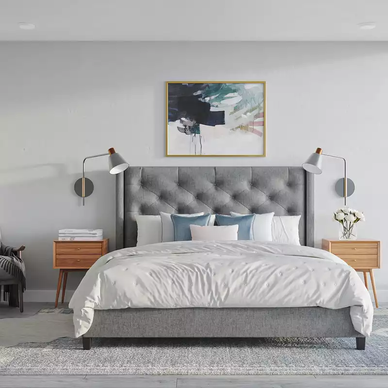 Glam, Midcentury Modern Bedroom Design by Havenly Interior Designer Vye