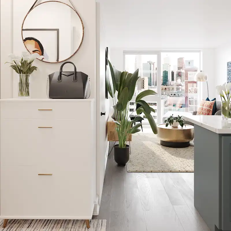 Glam, Midcentury Modern Entryway Design by Havenly Interior Designer Vye