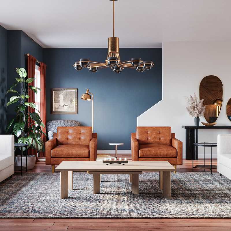 Transitional, Midcentury Modern Living Room Design by Havenly Interior Designer Maura