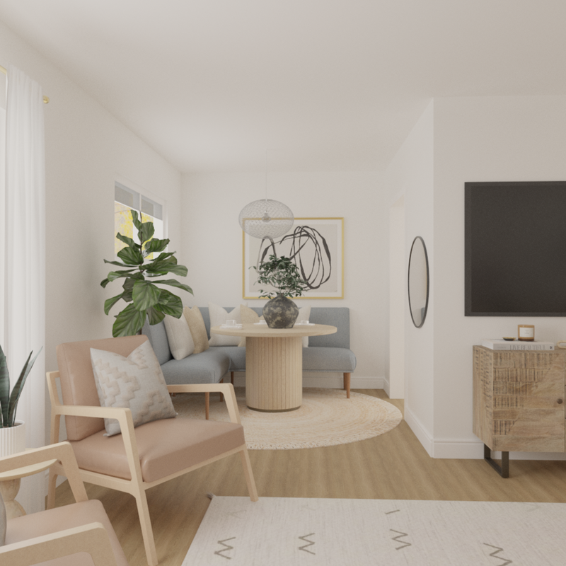 Coastal, Transitional, Midcentury Modern Living Room Design by Havenly Interior Designer Tara