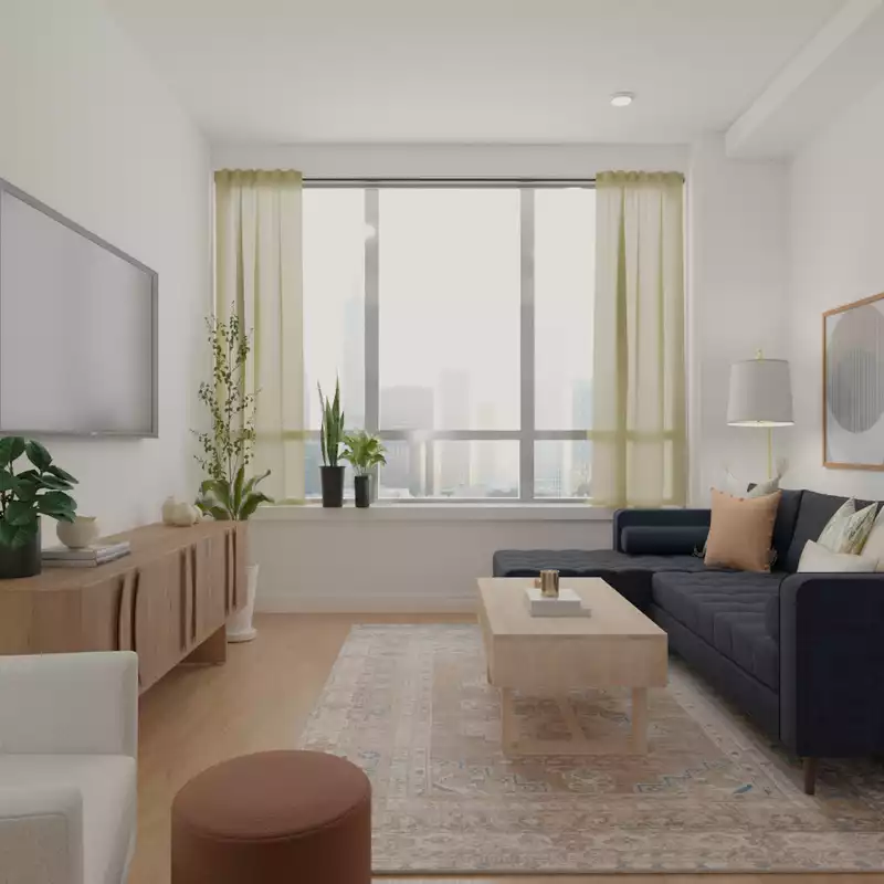 Bohemian, Industrial, Midcentury Modern Living Room Design by Havenly Interior Designer Monica