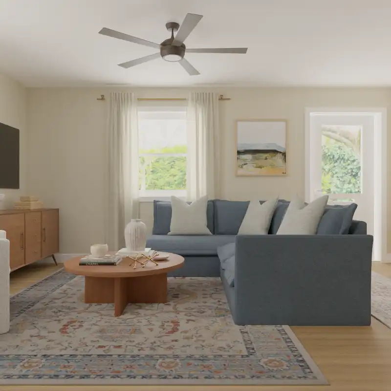 Transitional, Midcentury Modern, Classic Contemporary Living Room Design by Havenly Interior Designer Jamile