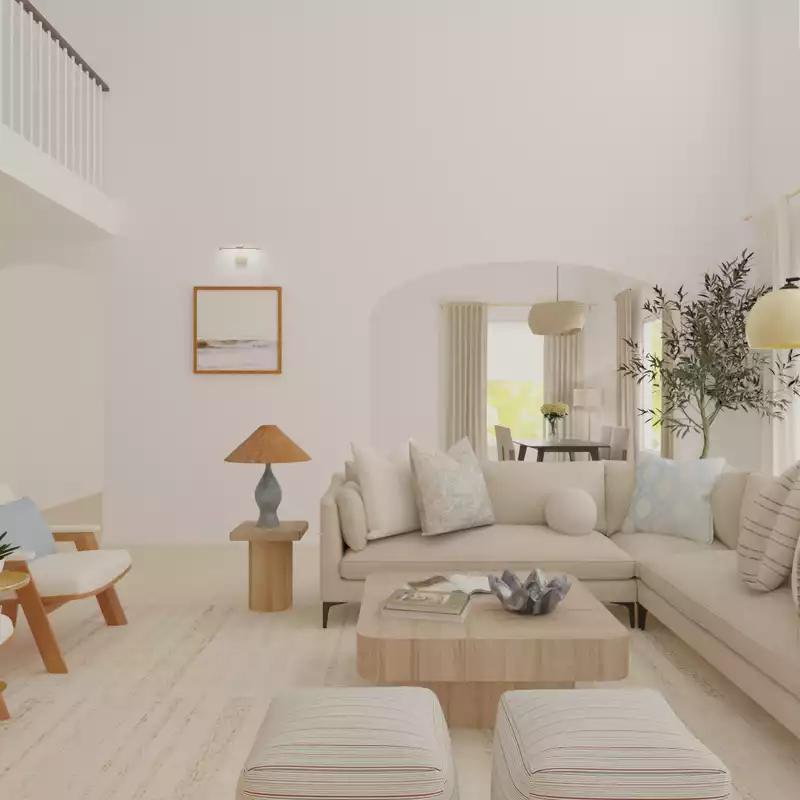 Bohemian, Coastal, Transitional, Scandinavian Living Room Design by Havenly Interior Designer Sana