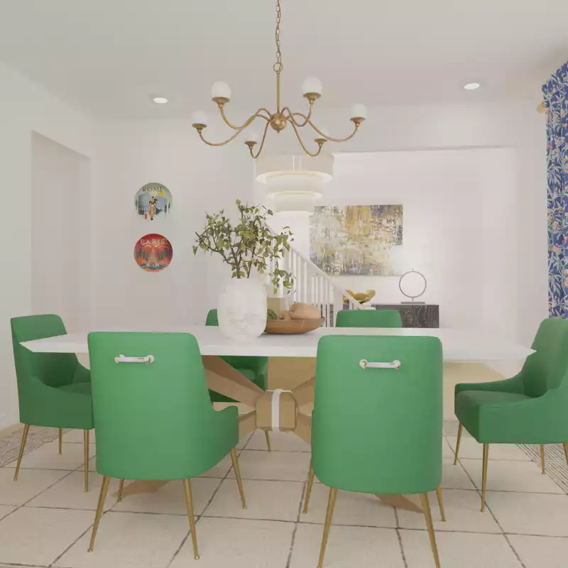 Contemporary, Eclectic, Glam, Midcentury Modern Dining Room Design by Havenly Interior Designer Kait