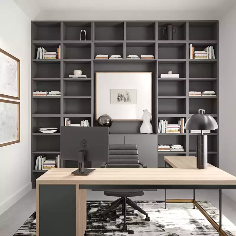 Modern, Industrial, Library, Vintage Office Design by Havenly Interior Designer Alyssa