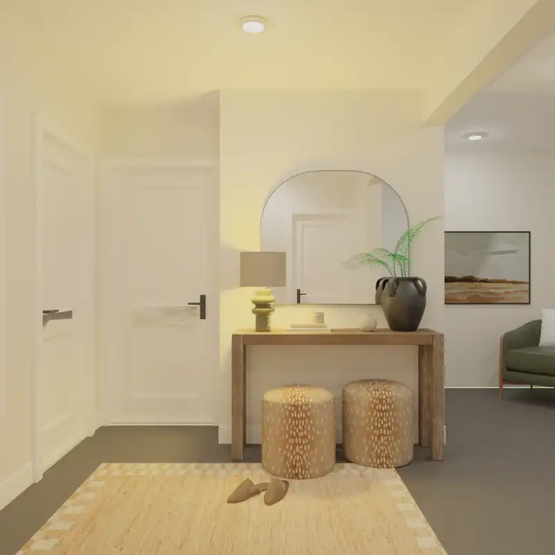 California Cool, Warm Transitional Entryway Design by Havenly Interior Designer Kait