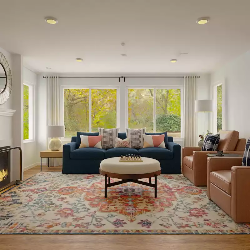 Modern, Bohemian, Coastal, Midcentury Modern Living Room Design by Havenly Interior Designer Stephanie