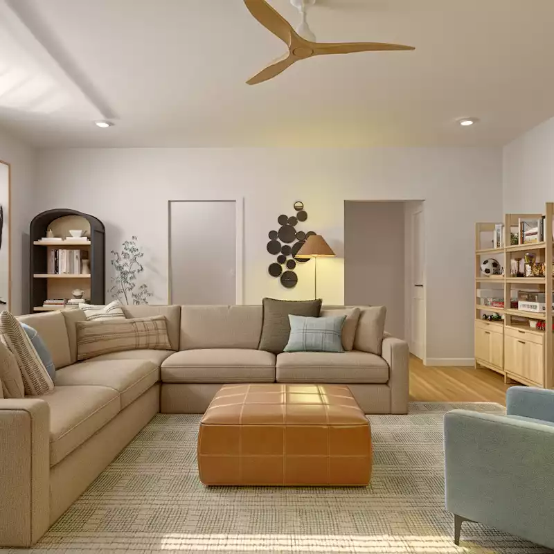 Midcentury Modern, Minimal, Warm Transitional Playroom Design by Havenly Interior Designer Kait