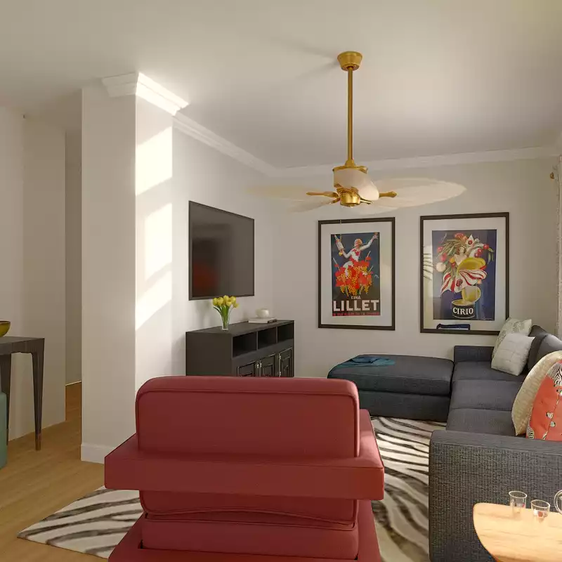 Midcentury Modern, Midcentury Scandi, Warm Transitional Living Room Design by Havenly Interior Designer Kait
