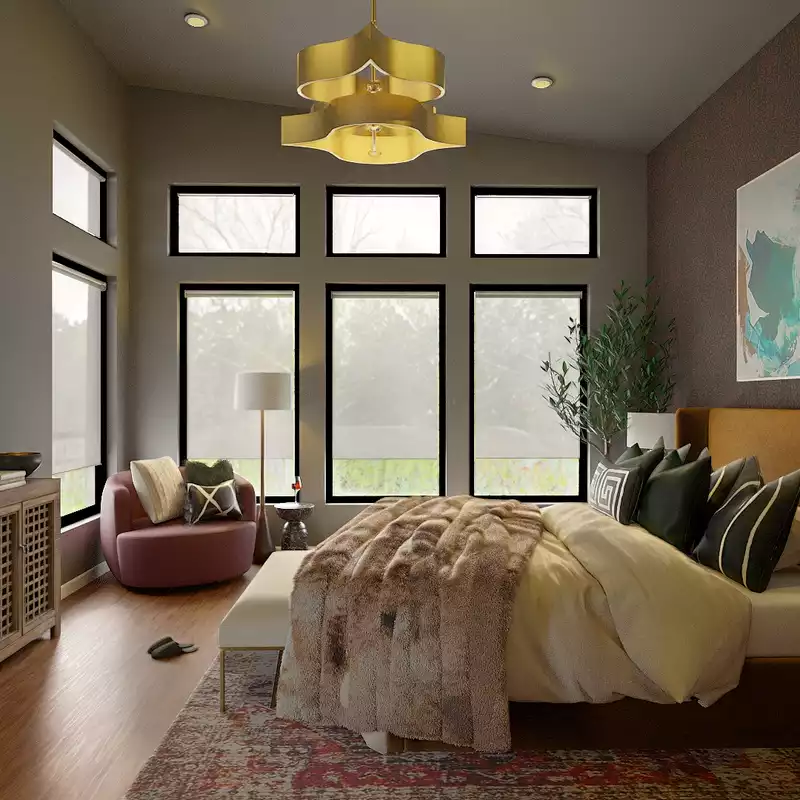 Glam, Midcentury Modern Bedroom Design by Havenly Interior Designer Jamie