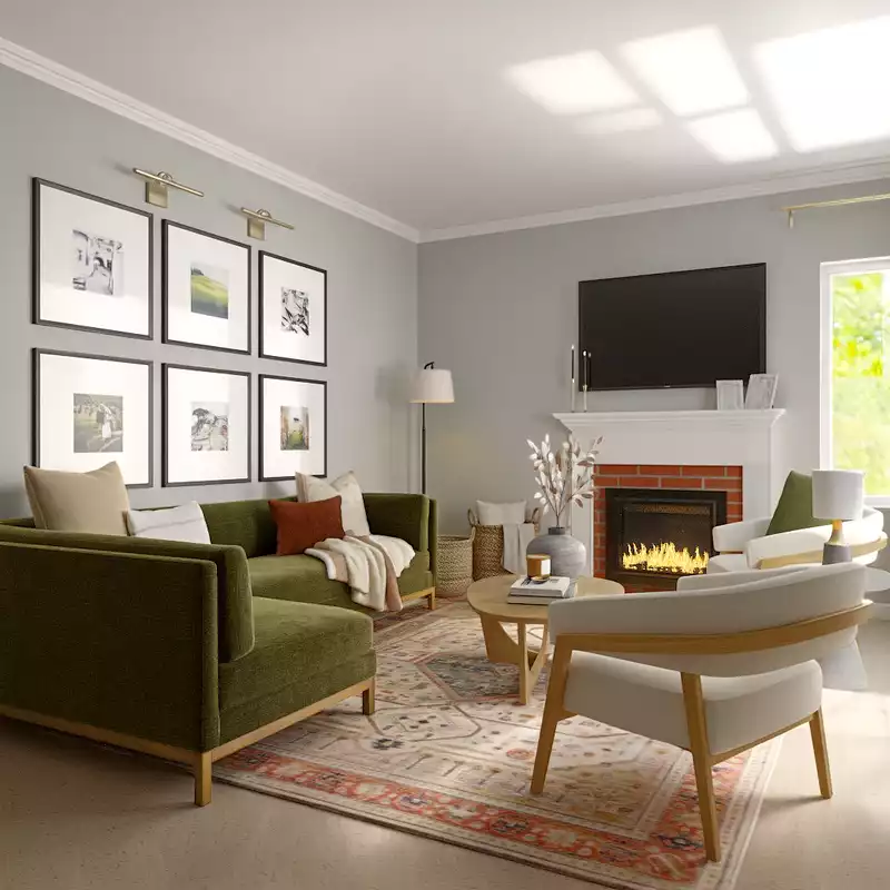 Bohemian, Scandinavian, Warm Transitional Living Room Design by Havenly Interior Designer Juliana