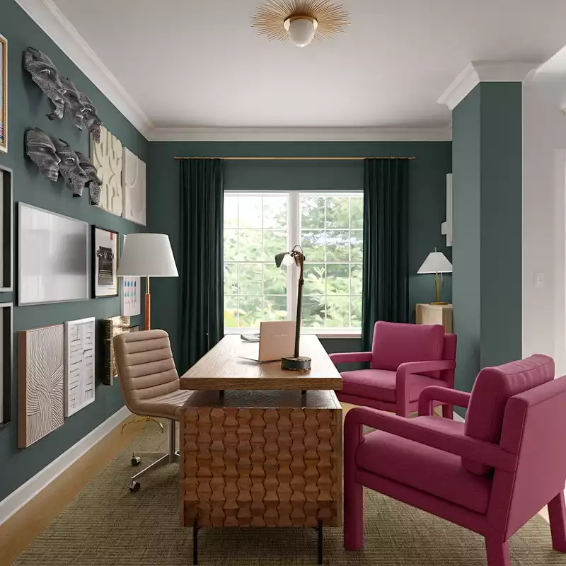 Glam, Midcentury Modern, Artful Eclectic Office Design by Havenly Interior Designer Alix