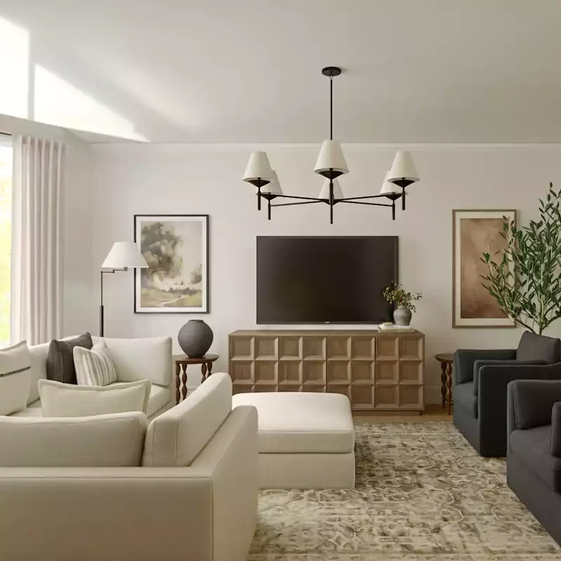 Transitional, Organic Modern, California Cool, Warm Transitional Living Room Design by Havenly Interior Designer Grace