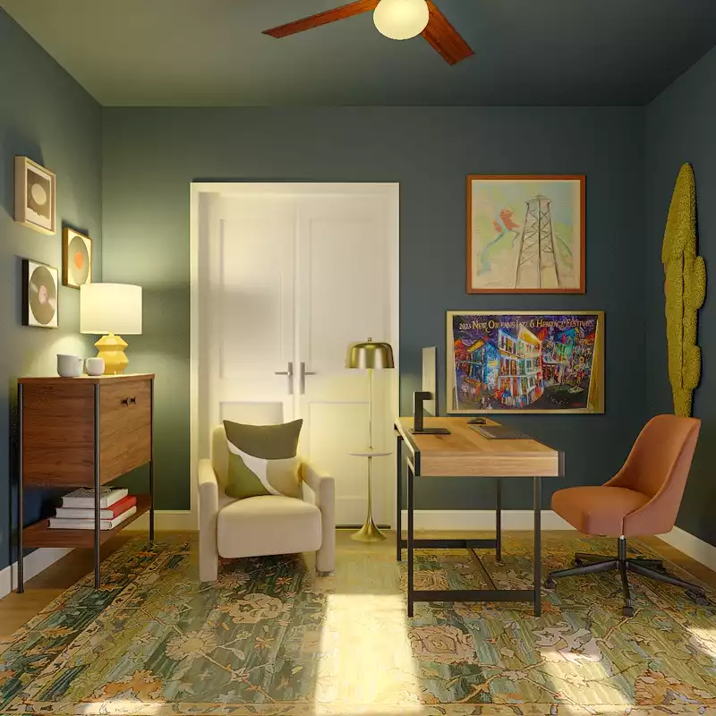 Midcentury Modern, Artful Eclectic Office Design by Havenly Interior Designer Kait