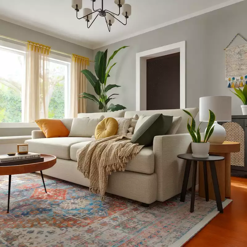 Bohemian, Transitional Living Room Design by Havenly Interior Designer Sana