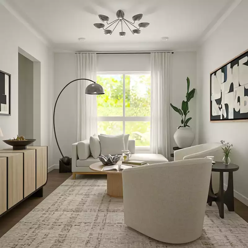 Modern, Farmhouse, Minimal, Warm Transitional Living Room Design by Havenly Interior Designer Alix