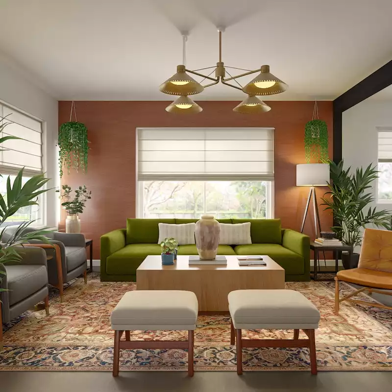 Modern, Bohemian, Midcentury Modern Living Room Design by Havenly Interior Designer Kait