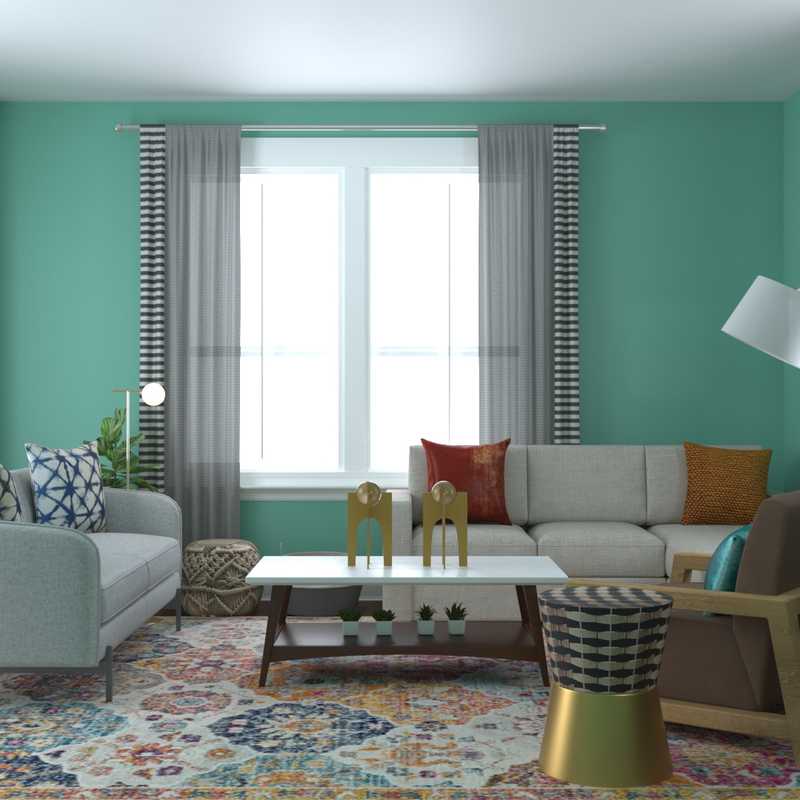 Modern, Eclectic, Bohemian, Glam, Midcentury Modern, Preppy Living Room Design by Havenly Interior Designer Marina