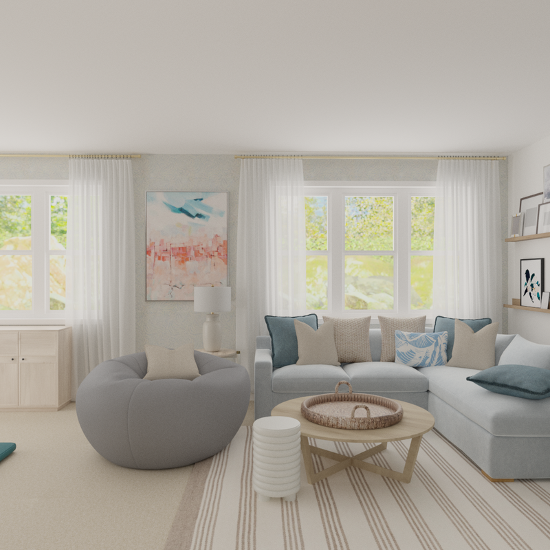 Bohemian, Coastal, Traditional, Scandinavian Living Room Design by Havenly Interior Designer Samantha