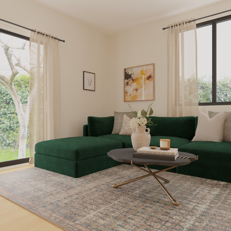 Transitional, Midcentury Modern Living Room Design by Havenly Interior Designer Maura
