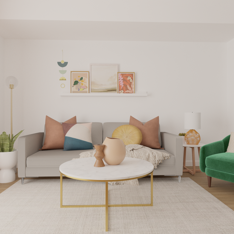 Bohemian, Midcentury Modern, Warm Transitional Living Room Design by Havenly Interior Designer Estrellita