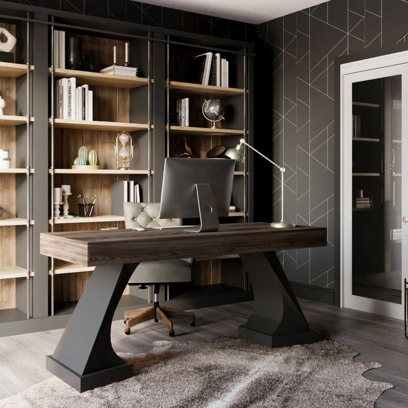 Industrial, Traditional, Rustic, Library, Vintage Office Design by Havenly Interior Designer Ana