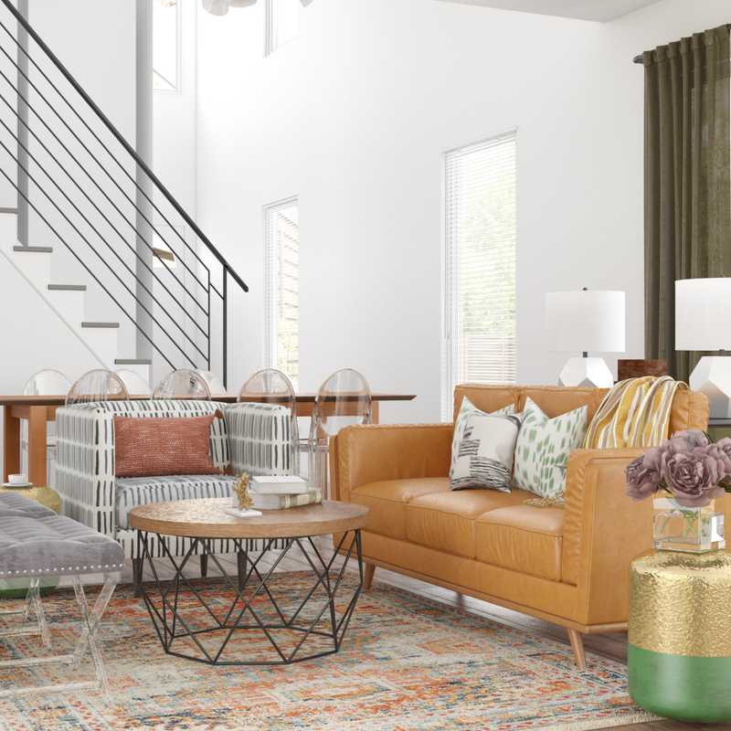 Bohemian, Glam Living Room Design by Havenly Interior Designer Elizabeth