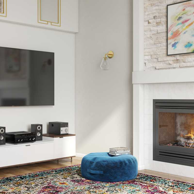 Contemporary, Modern, Eclectic, Glam, Midcentury Modern Living Room Design by Havenly Interior Designer Samantha