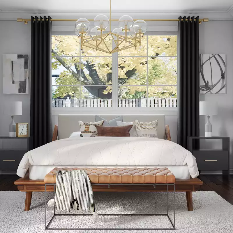 Bohemian, Glam, Industrial, Midcentury Modern Bedroom Design by Havenly Interior Designer Samantha