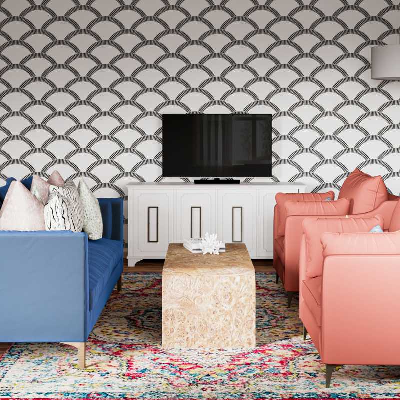 Coastal, Glam, Preppy Living Room Design by Havenly Interior Designer Carly
