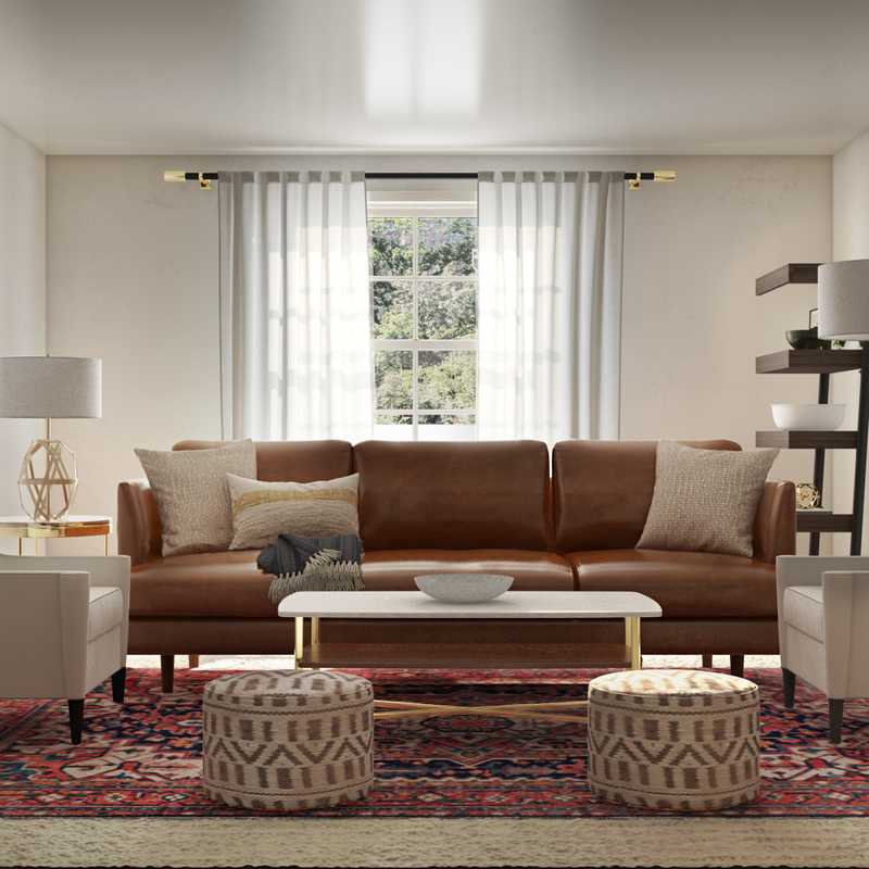 Bohemian, Midcentury Modern Living Room Design by Havenly Interior Designer Jennifer
