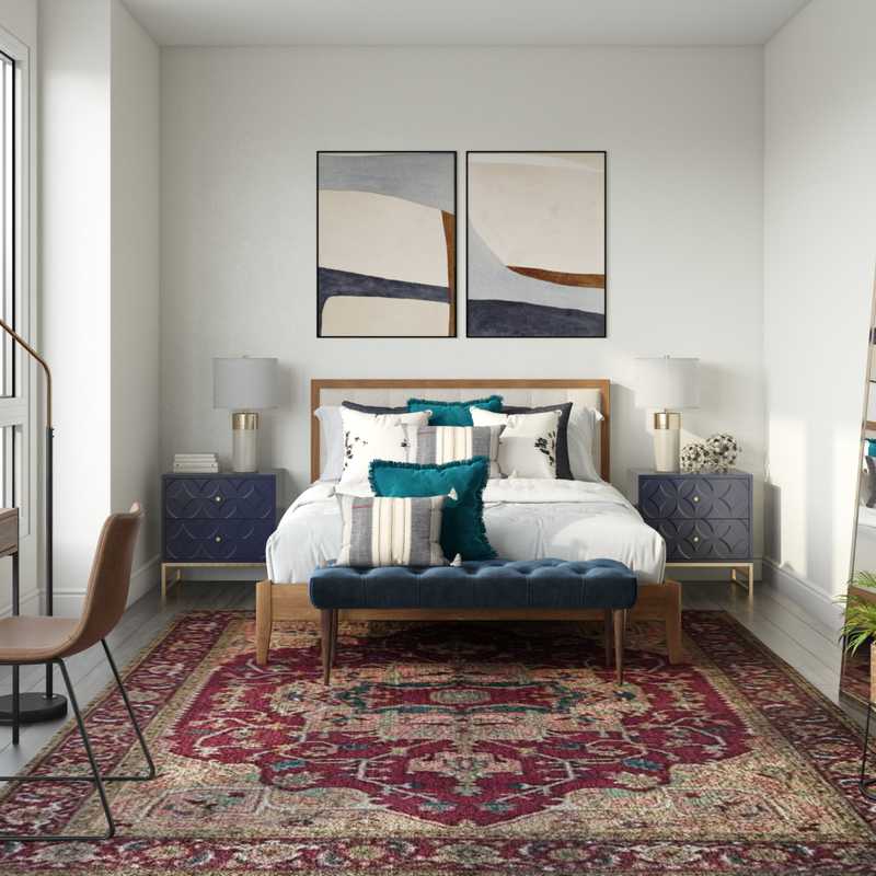 Bohemian, Midcentury Modern Bedroom Design by Havenly Interior Designer Erin