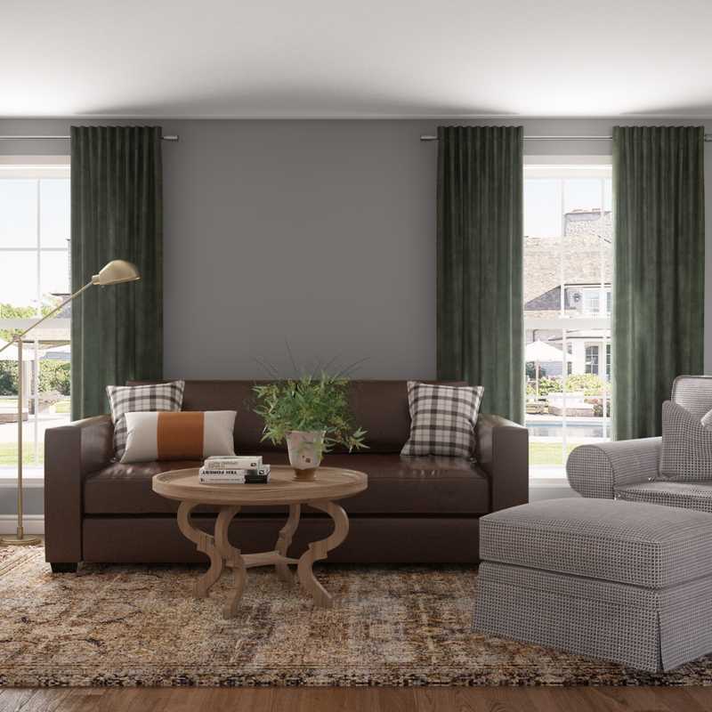 Rustic, Transitional, Vintage Living Room Design by Havenly Interior Designer Emily