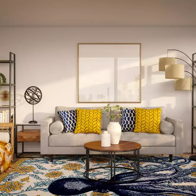 Eclectic, Bohemian, Midcentury Modern Living Room Design by Havenly Interior Designer Veridiana