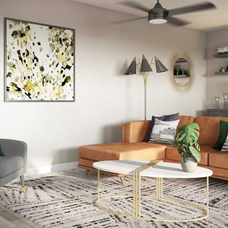 Glam, Midcentury Modern Living Room Design by Havenly Interior Designer Erin