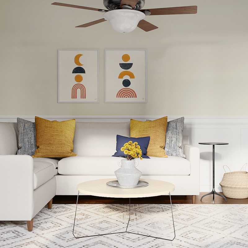 Bohemian, Midcentury Modern Living Room Design by Havenly Interior Designer Amber